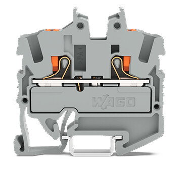 2-conductor miniature through terminal block with push-button 2.5 mm² gray