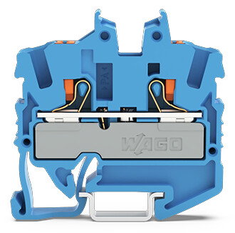 2-conductor miniature through terminal block with push-button 2.5 mm² blue