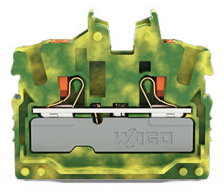 2-conductor miniature through terminal block with push-button 2.5 mm² green-yellow