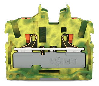 2-conductor miniature through terminal block with push-button 2.5 mm² green-yellow