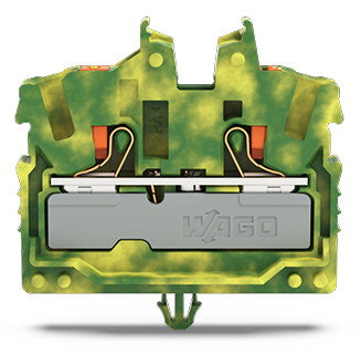 2-conductor miniature through terminal block with push-button 2.5 mm² green-yellow
