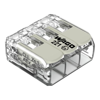Splicing connector with levers for all conductor types for Ex e applications transparent