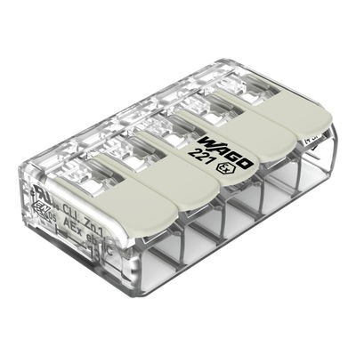 Splicing connector with levers for all conductor types for Ex e applications transparent