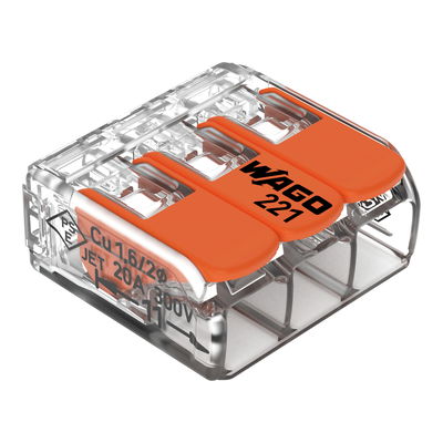 Splicing connector with levers for all conductor types max. 4 mm² transparent