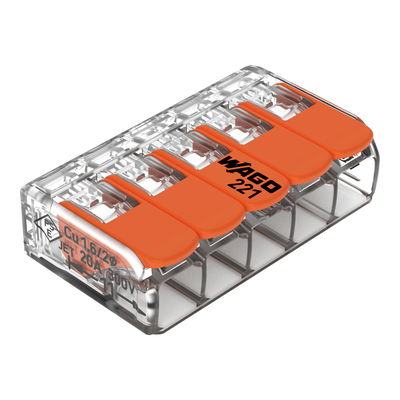 Splicing connector with levers for all conductor types max. 4 mm² transparent
