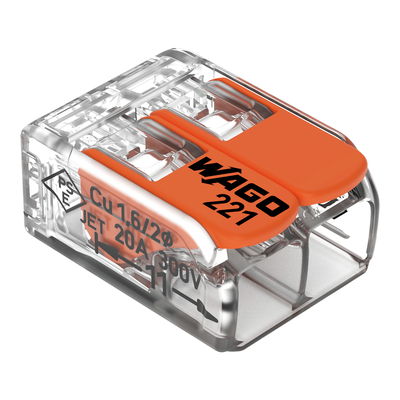 Splicing connector with levers for all conductor types max. 4 mm² transparent