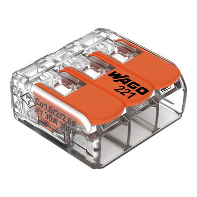 Splicing connector with levers for all conductor types max. 6 mm² transparent