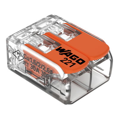 Splicing connector with levers for all conductor types max. 6 mm² transparent