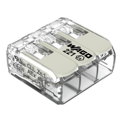 Splicing connector with levers for all conductor types for Ex e applications transparent