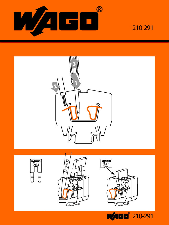 Stickers for operating instructions for front-entry, miniature rail-mounted terminal blocks 264 Series