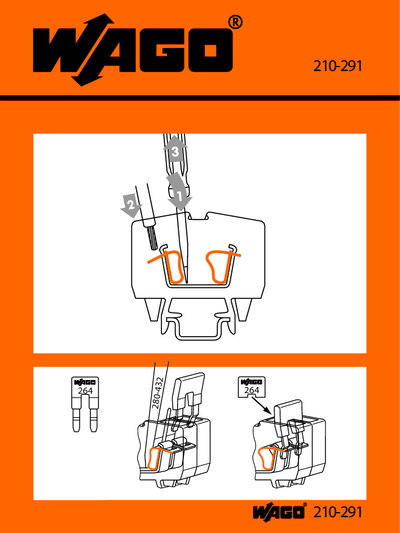 Stickers for operating instructions for front-entry, miniature rail-mounted terminal blocks 264 Series