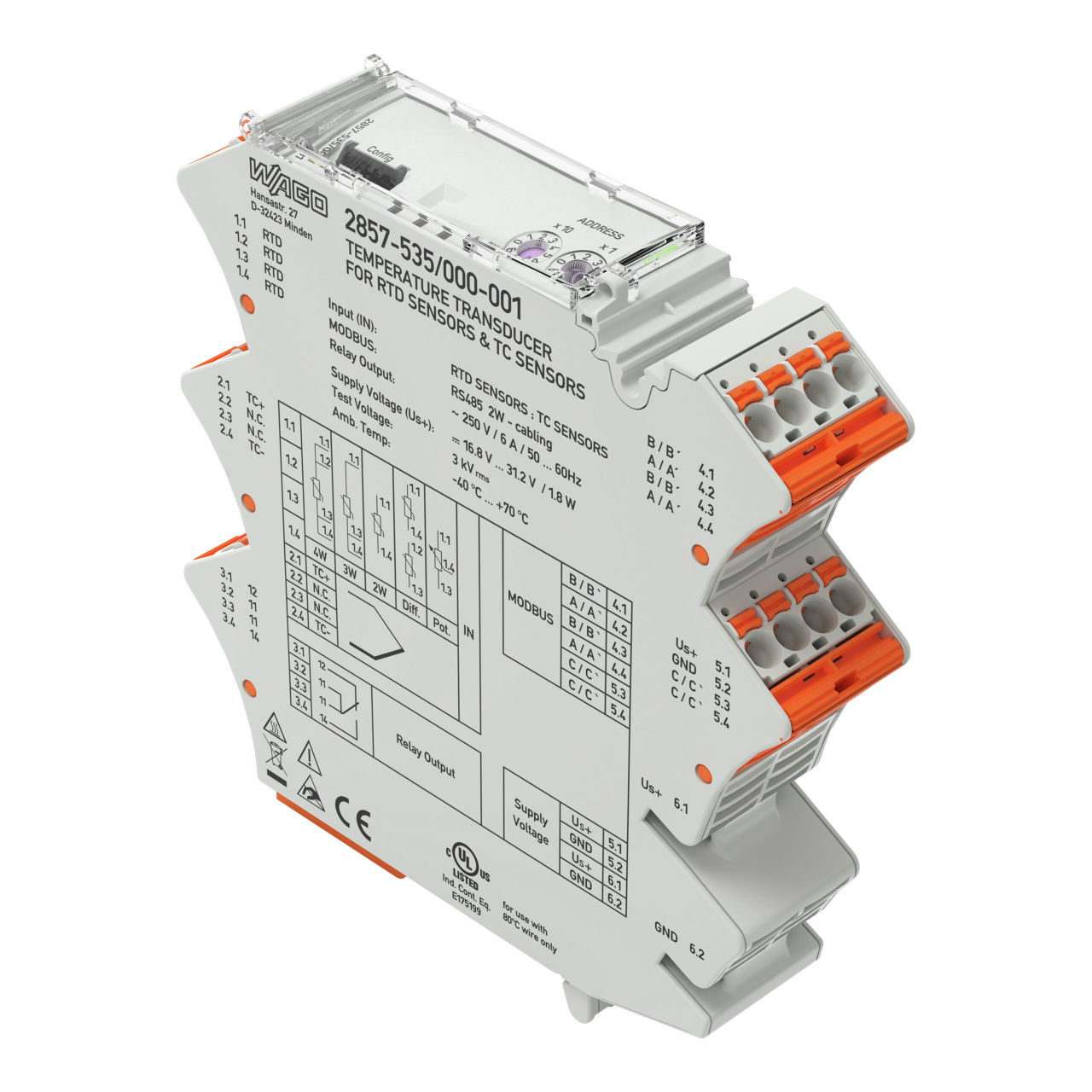 Temperature signal conditioner Configuration via software Supply voltage: 24 VDC