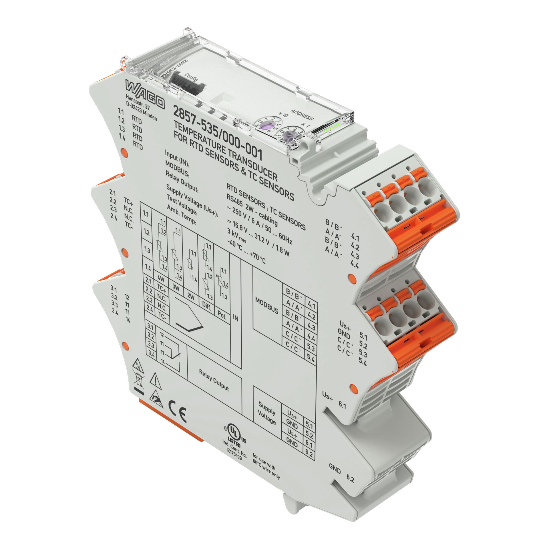 Temperature signal conditioner Configuration via software Supply voltage: 24 VDC