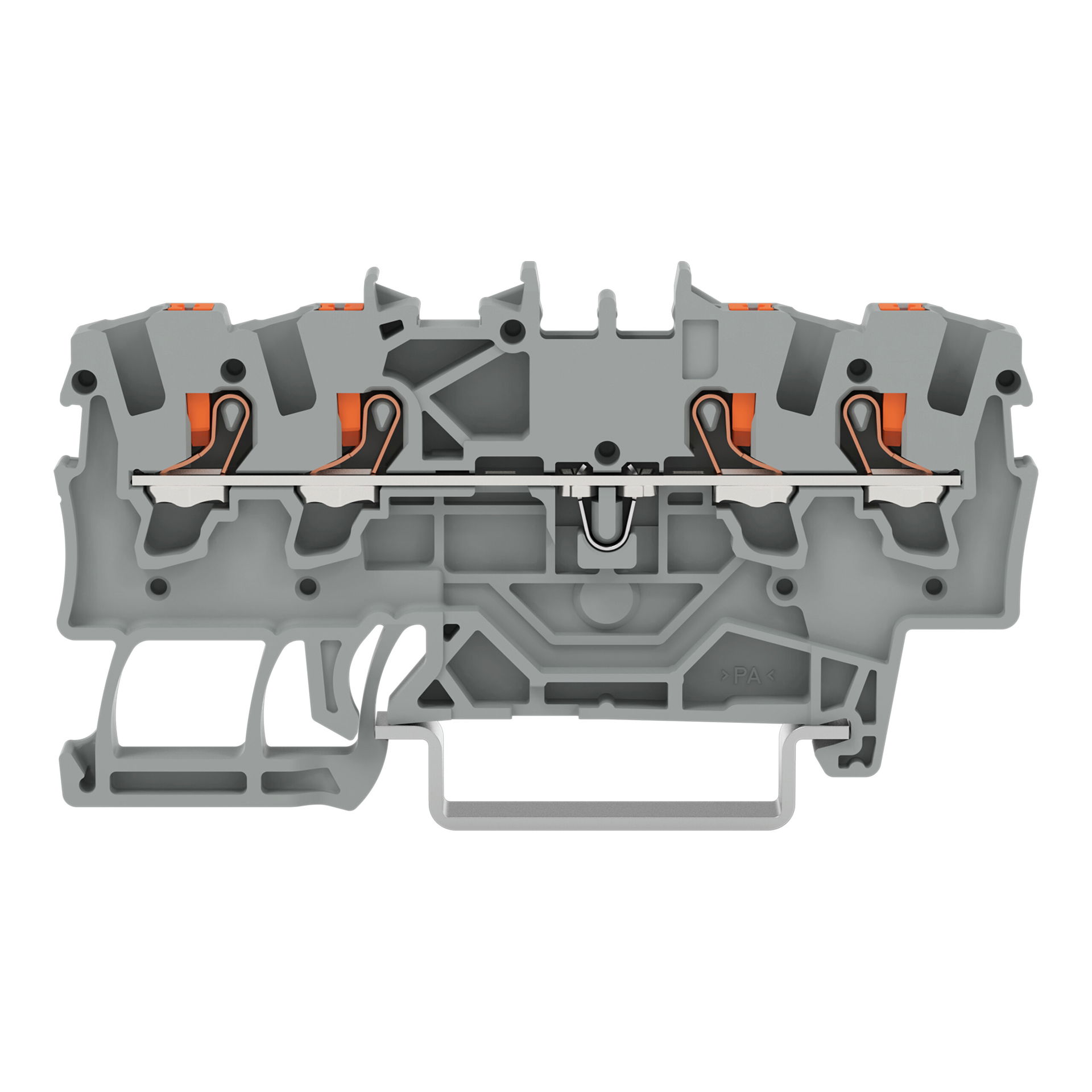 4-conductor through terminal block with push-button 1.5 mm² gray