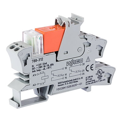 Relay module Nominal input voltage: 24 VDC 2 changeover contacts gray