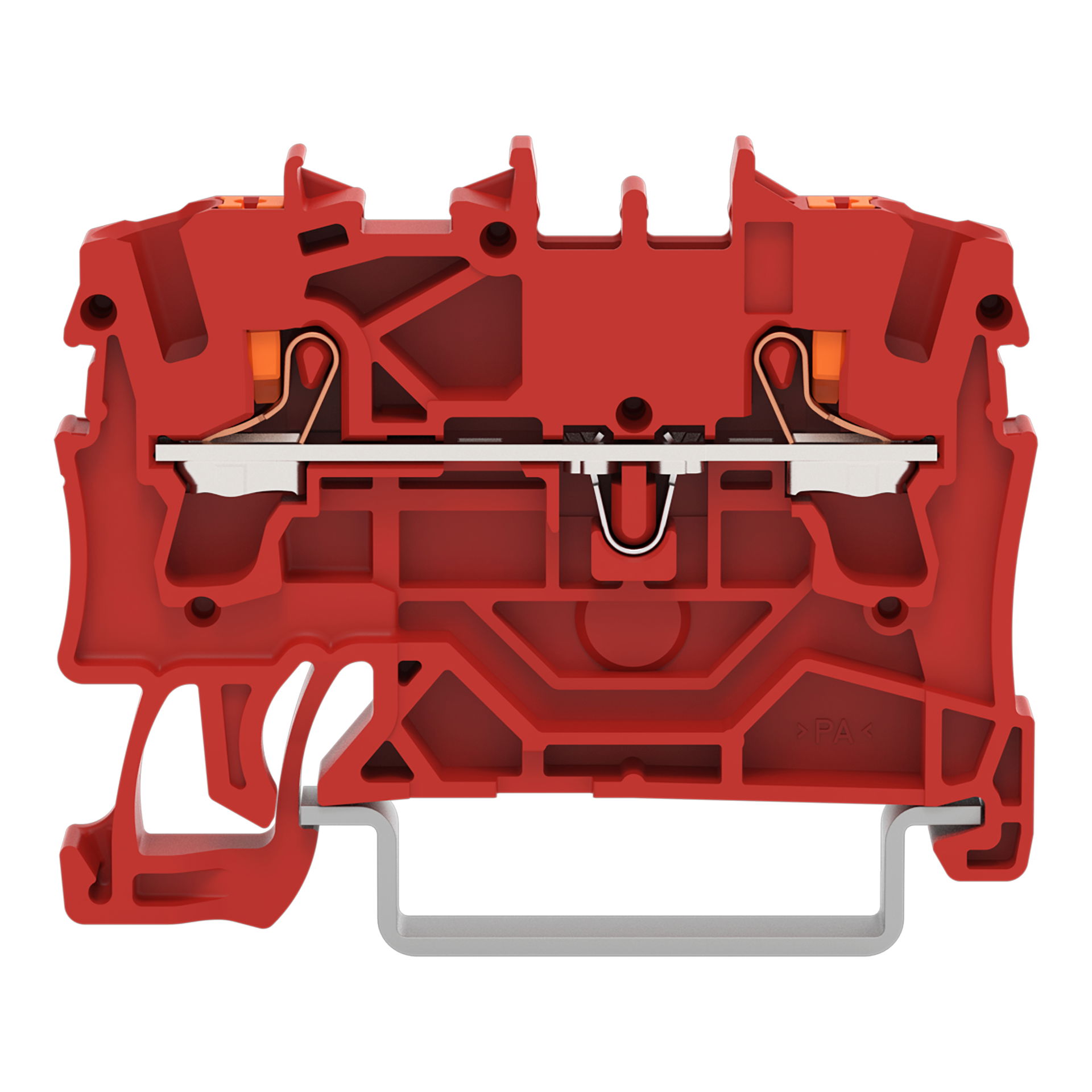 2-conductor through terminal block with push-button 2.5 mm² red
