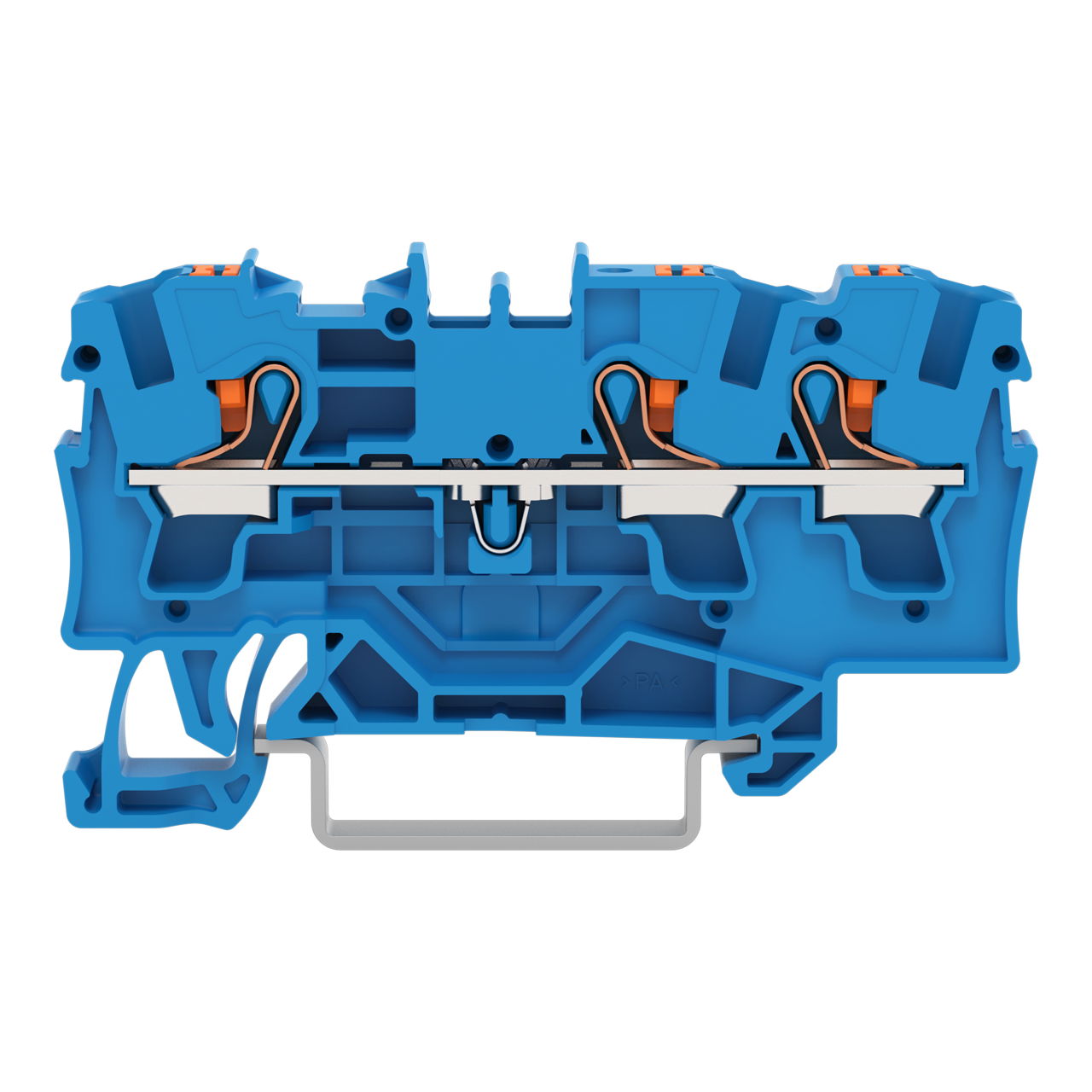 3-conductor through terminal block with push-button 4 mm² blue