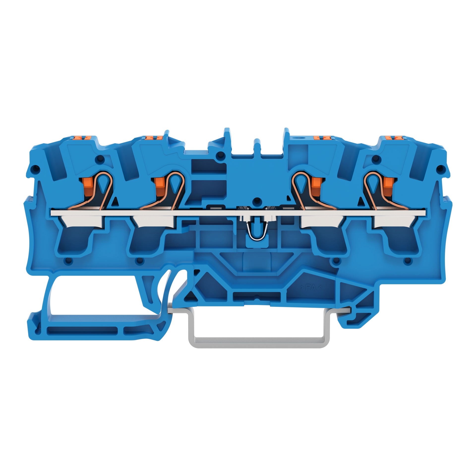 4-conductor through terminal block with push-button 4 mm² blue