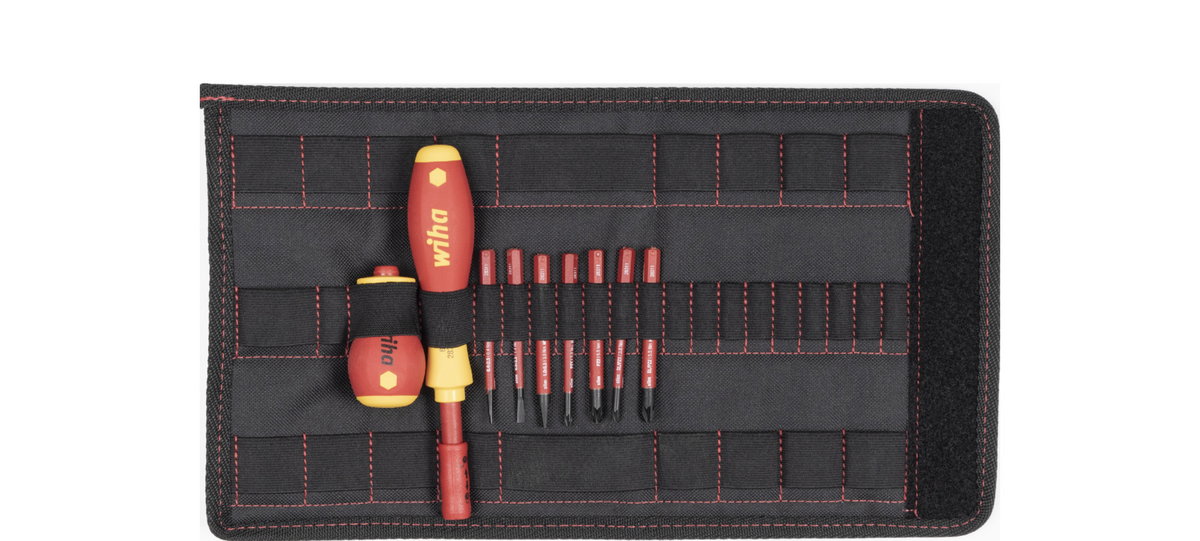 Wiha Screwdriver and bit set slimVario® screwdriver Slotted, Pozidriv, PlusMinus/Pozidriv, 10-pcs. incl. folding bag (41233)