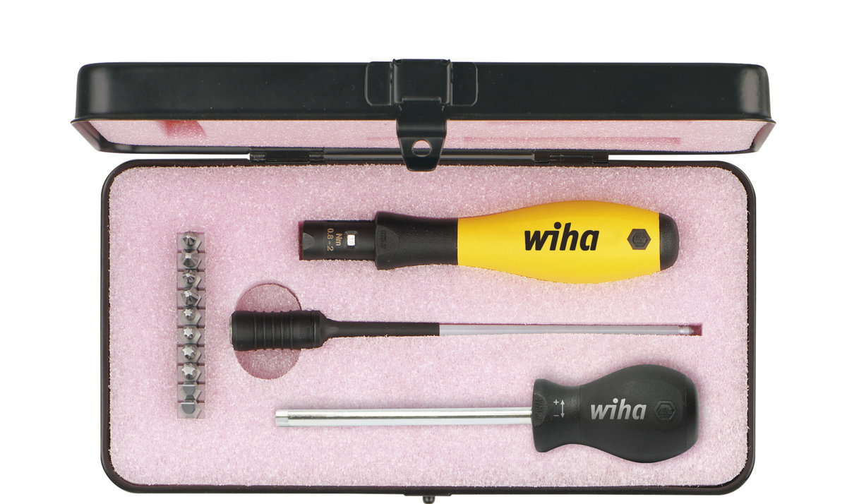 Wiha Torque screwdriver set TorqueVario®-S ESD 0,4-1,0 Nm assorted, variably adjustable torque limit, 14-pcs. incl. box (43898)