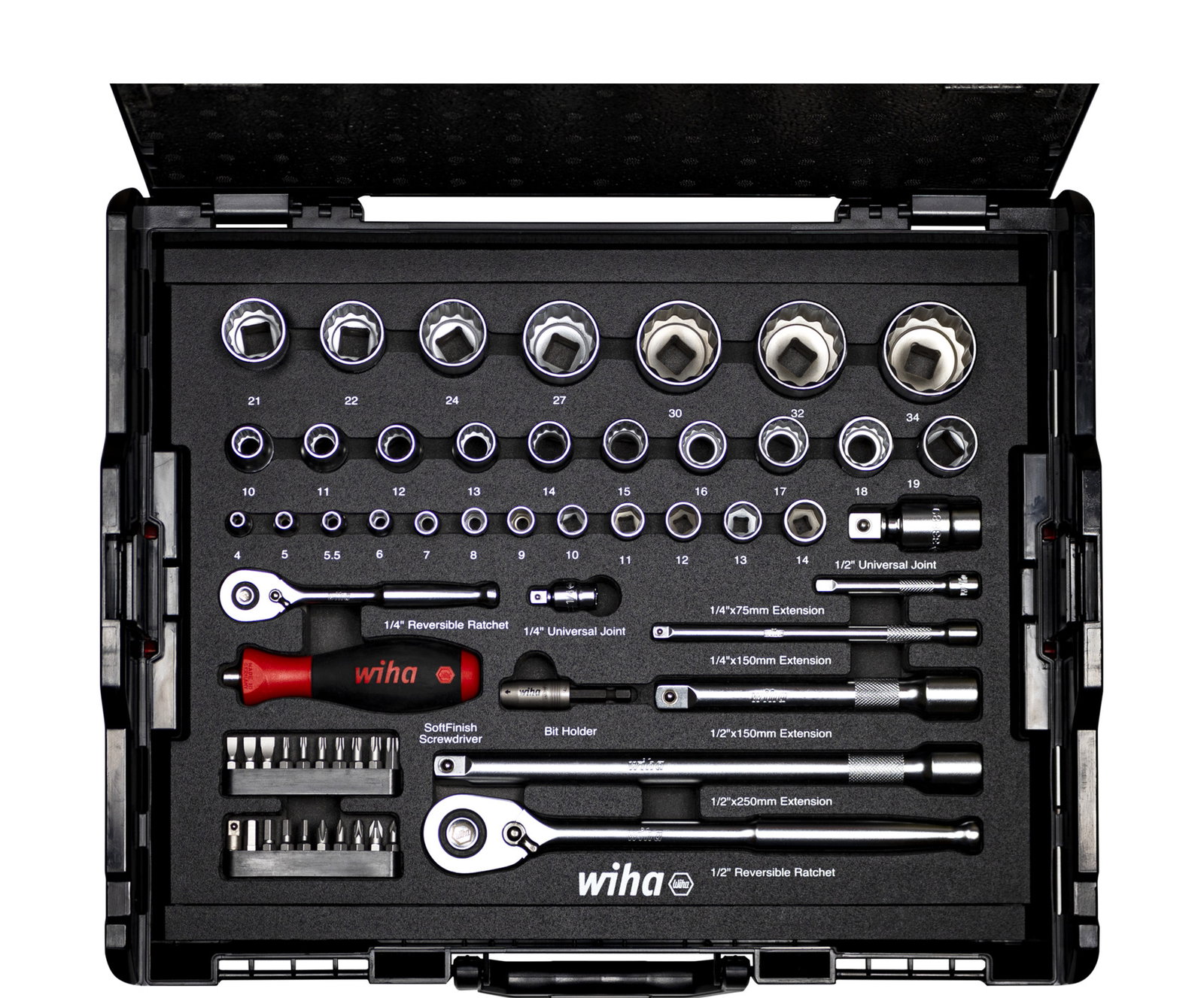 Wiha Nut driver and bit set 1/4" and 1/2" 60 pcs. in L Boxx (44685)