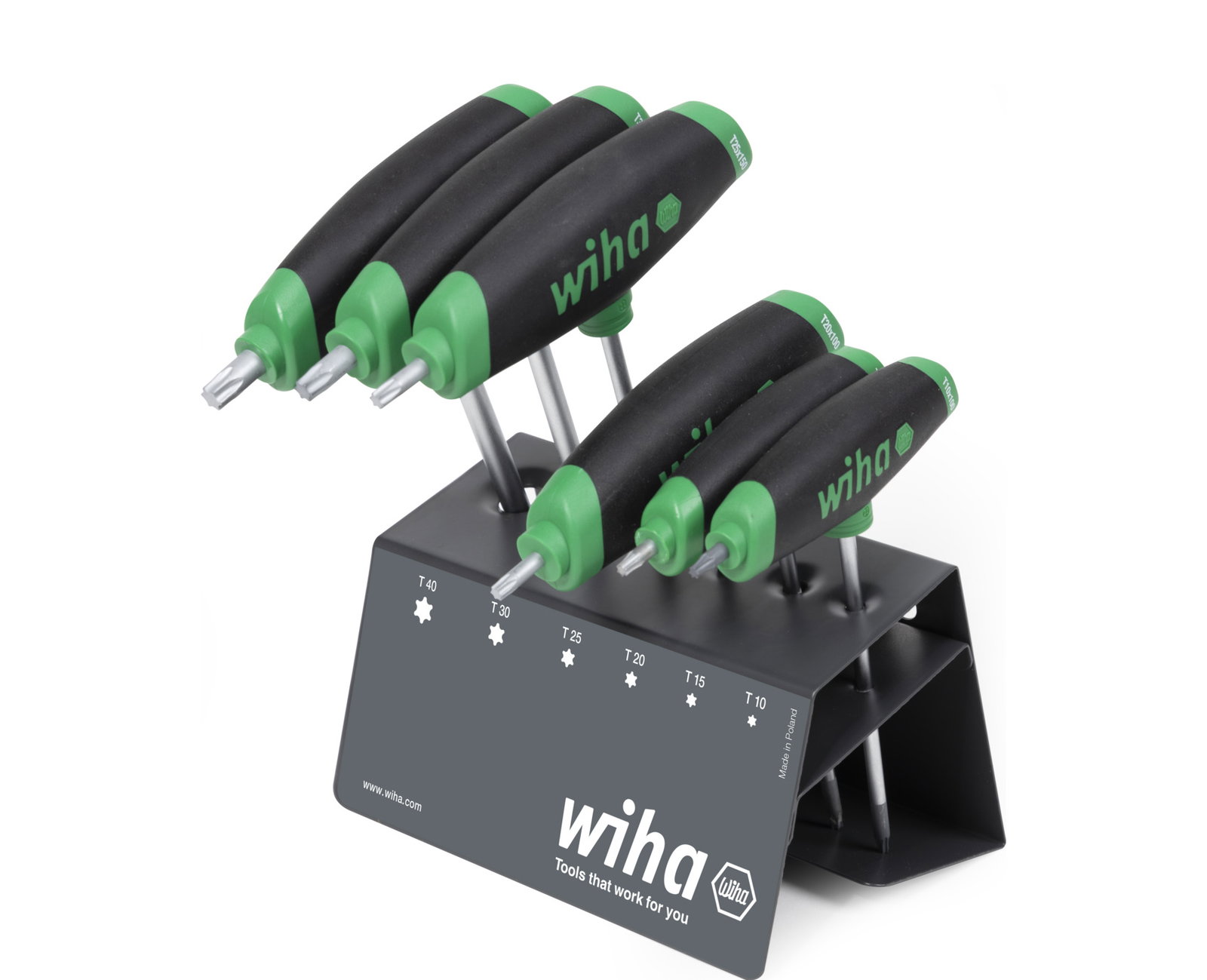 Wiha L-key with T-handle set ComfortGrip TORX® with side drive, matt chrome-plated 7-pcs. in workbench holder (45623)