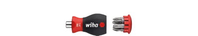 Wiha Screwdriver with bit magazine magnetic Phillips, Pozidriv with 6 bits, Stubby, 1/4" (10379)
