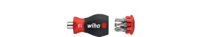 Wiha Screwdriver with bit magazine magnetic Slotted, Pozidriv with 6 bits, Stubby, 1/4" (10382)