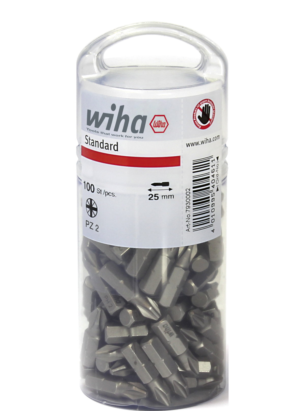 Wiha Bit set Standard 25 mm Pozidriv (PZ2), 100-pcs. in bulk pack, 1/4" (40462)