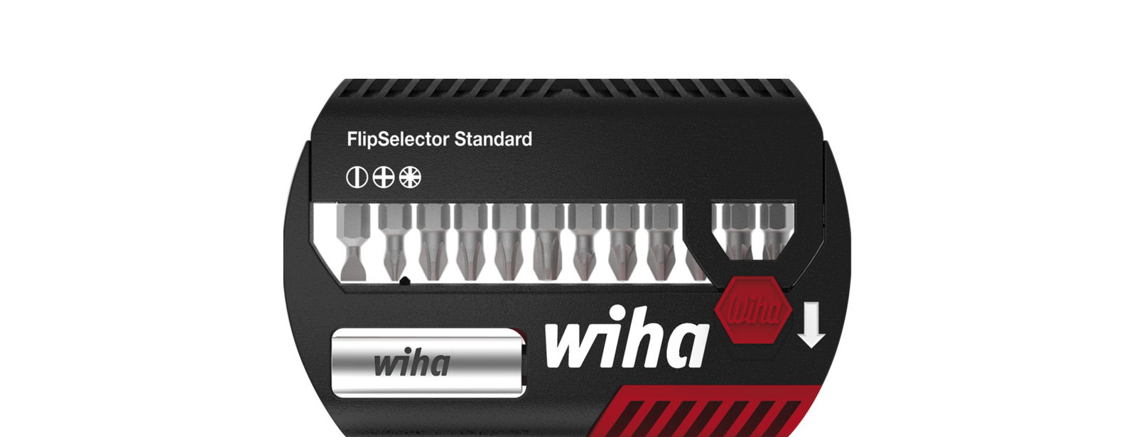Wiha Standard FlipSelector bit set, 25 mm Slotted, Phillips, Pozidriv, 14-pcs., 1/4" C 6.3 with belt clip (39049)