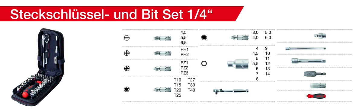 Wiha Nut driver and bit set 1/4" 41 pcs. incl. functional bag with belt clip (44684) – Image 33 of 38