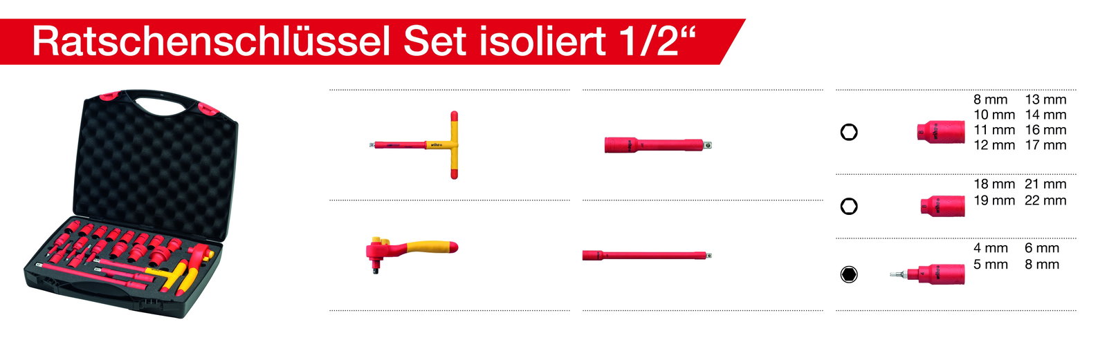 Wiha Ratchet wrench set insulated 1/2” 21-pcs. incl. case (43024) – Image 7 of 7