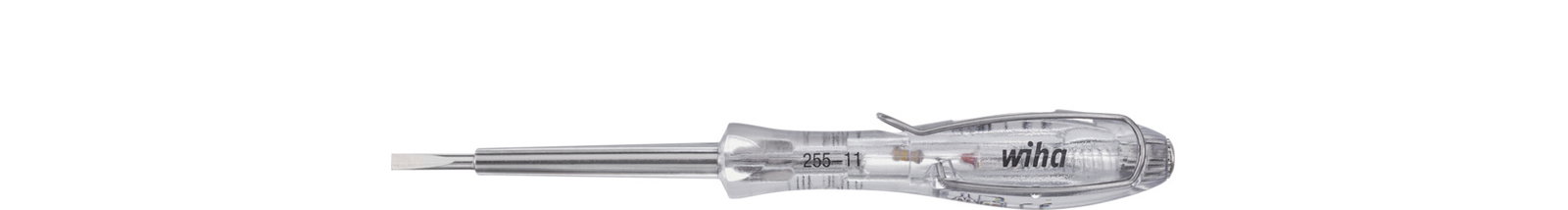 Wiha Voltage tester SoftFinish® single-pole, 110-250 volts Slotted transparent, with push-on clip 3.0 mm (34745)