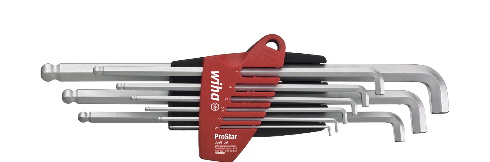 Wiha L-key set in ProStar holder Matt chrome-plated hexagonal ball end with short shaft, 9-pcs. (35480)