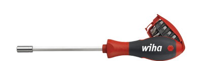 Wiha Screwdriver with bit magazine magnetic assorted with 8 bits in blister pack, 1/4" in SB-cardboard packaging (33007)