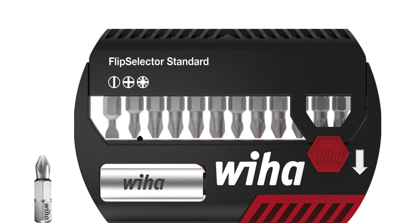 Wiha Standard FlipSelector bit set, 25 mm Slotted, Phillips, Pozidriv, 14-pcs., 1/4" C 6.3 with belt clip (39049) – Image 2 of 13
