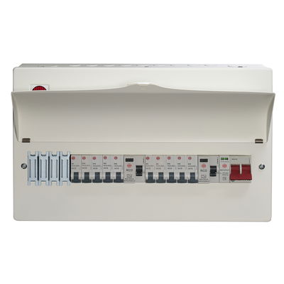 14 Way High Integrity Consumer Unit 100A Main Switch, 80A 30mA RCDs, Flexible Configuration, with SPD & 10 MCBs