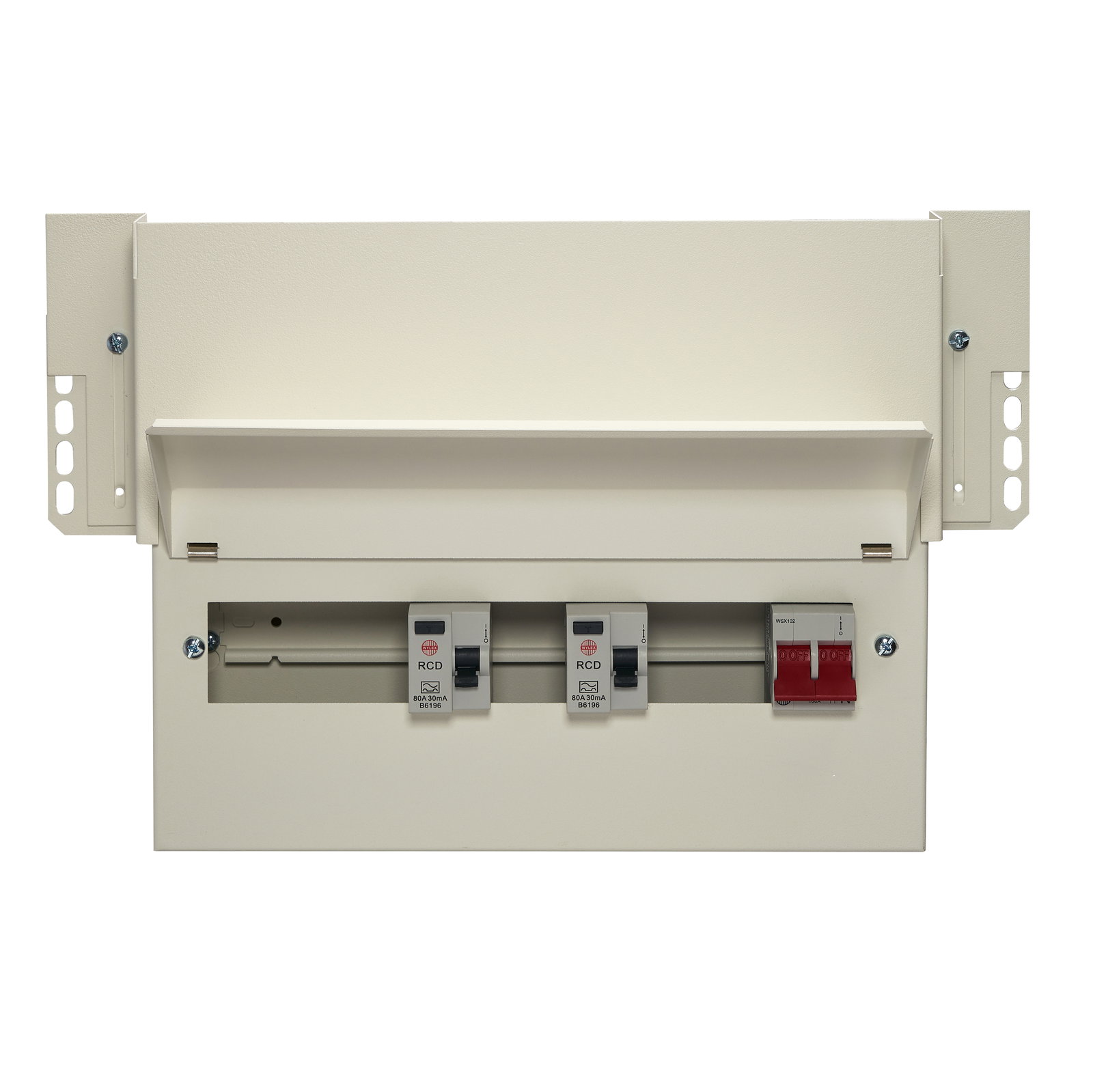 10 Way Dual RCD Meter Cabinet Consumer Unit 100A Main Switch, 80A 30mA RCDs, Flexible Configuration