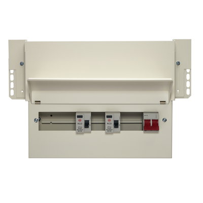 10 Way Dual RCD Meter Cabinet Consumer Unit 100A Main Switch, 80A 30mA RCDs, Flexible Configuration