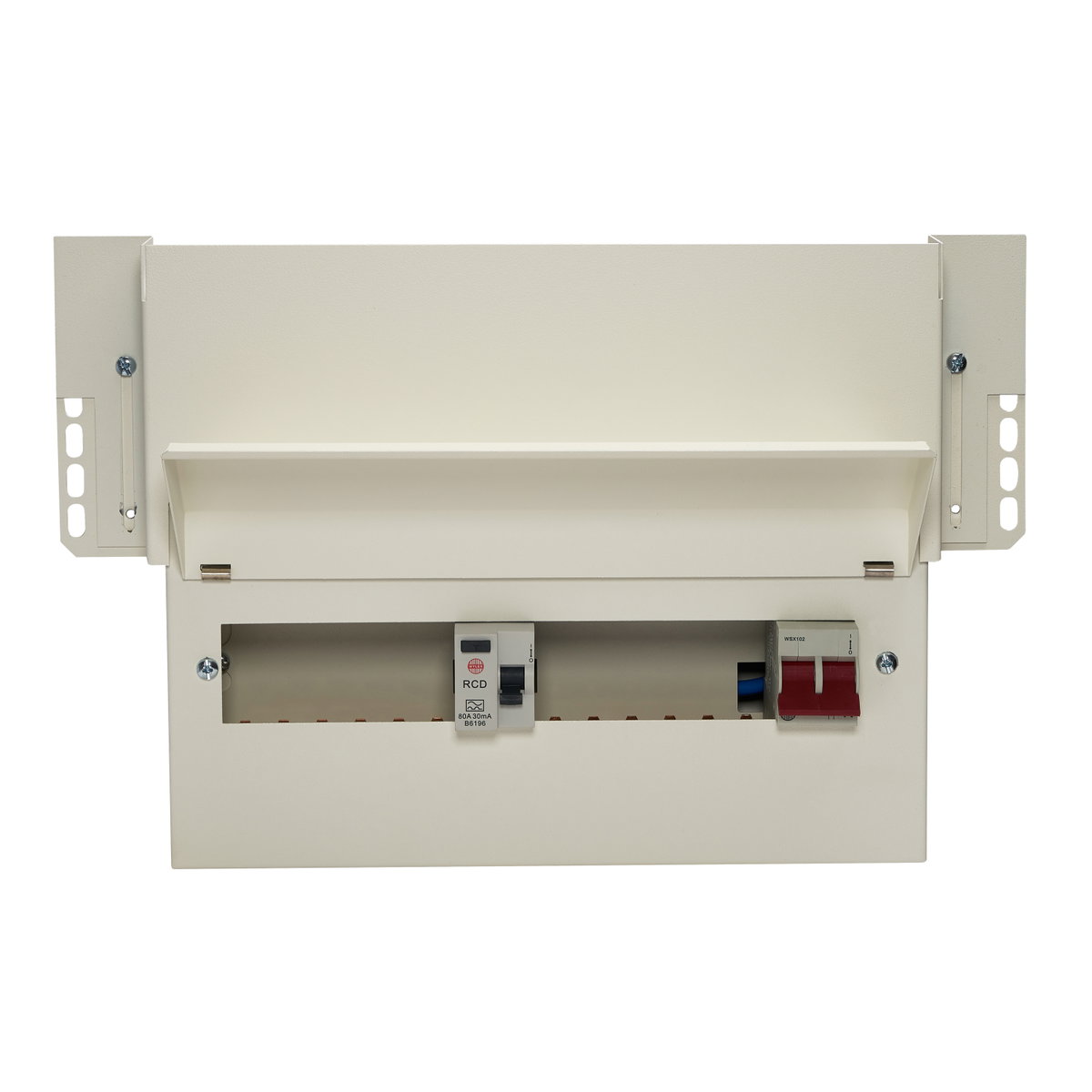 12 Way Split Load Meter Cabinet Consumer Unit 100A Main Switch +6, 80A 30mA RCD +6