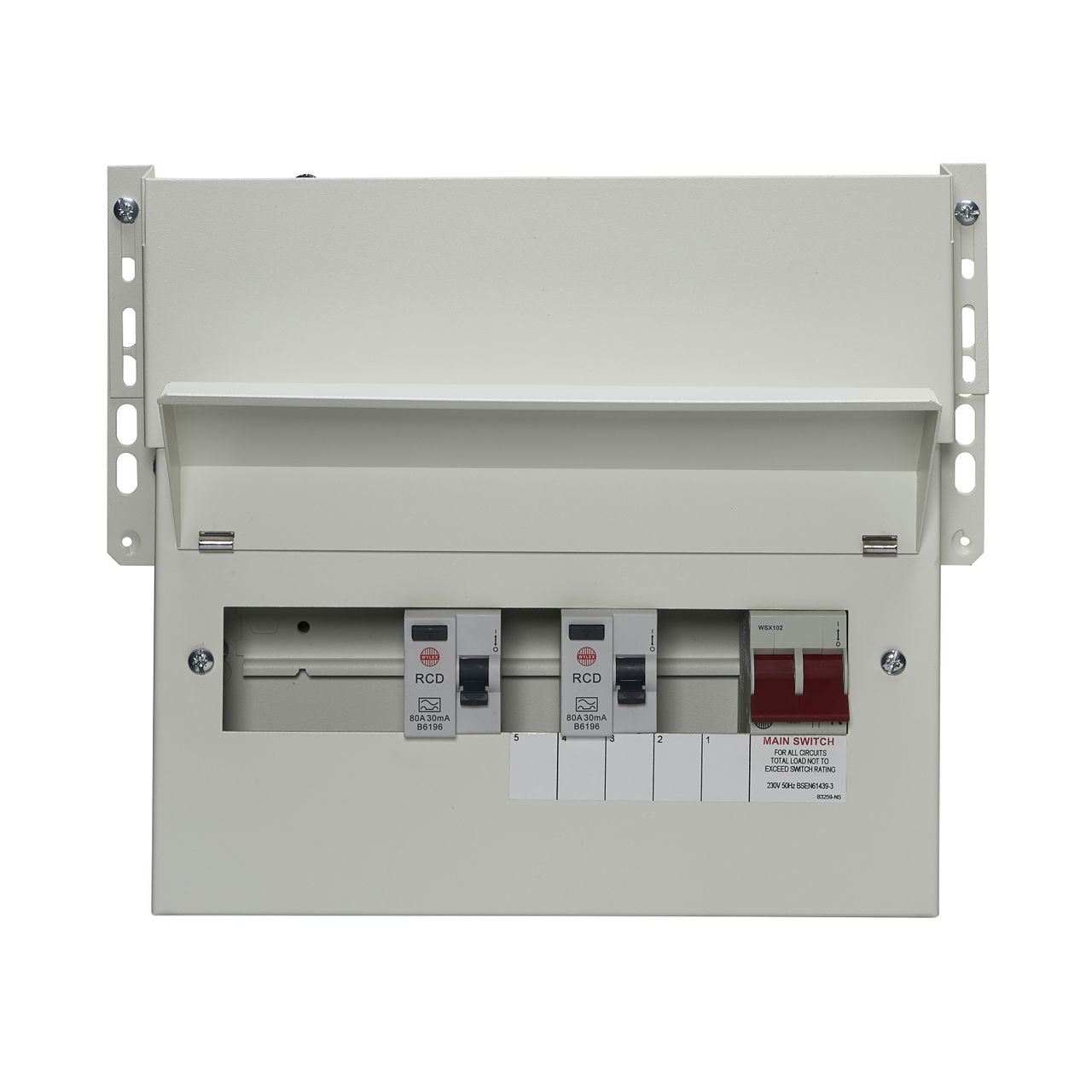 7 Way Dual RCD Meter Cabinet Consumer Unit 100A Main Switch, 80A 30mA RCDs, Flexible Configuration