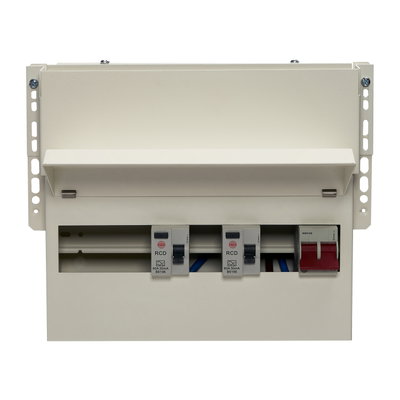 9 Way Dual RCD Meter Cabinet Consumer Unit 100A Main Switch, 80A 30mA RCDs, Flexible Configuration