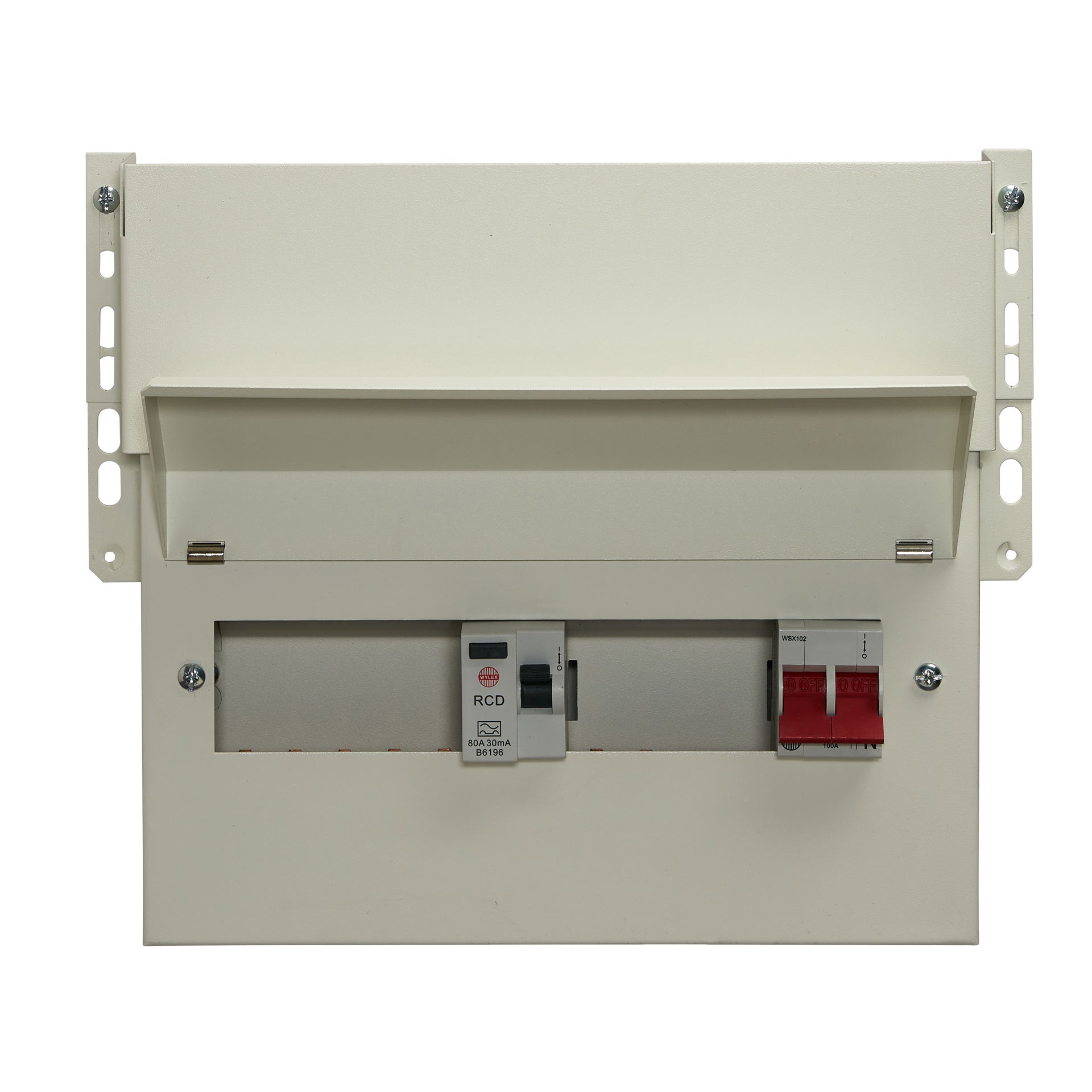 9 Way Split Load Meter Cabinet Consumer Unit 100A Main Switch +4, 80A 30mA RCD +5
