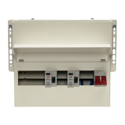 9 Way High Integrity Meter Cabinet Consumer Unit 100A Main Switch, 80A 30mA RCDs, Flexible Configuration