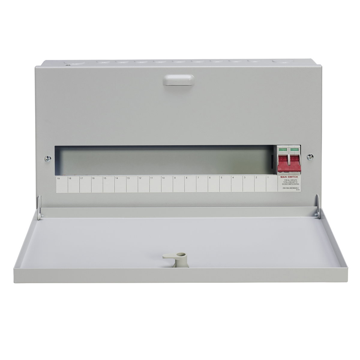 19-Way 100A Surface 1P+N Distribution Board c/w Switch Disconnector