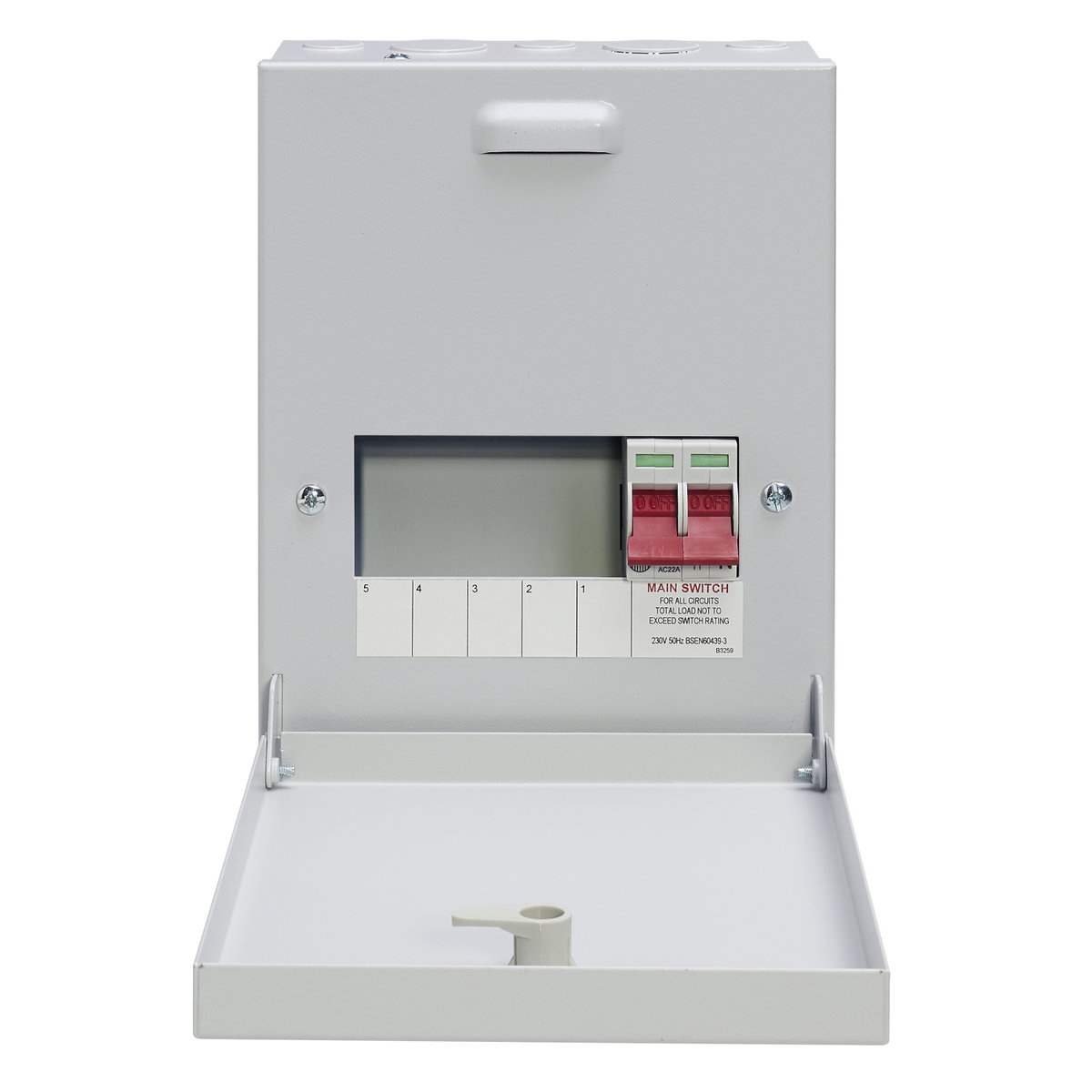 5-Way 100A Surface 1P+N Distribution Board c/w Switch Disconnector