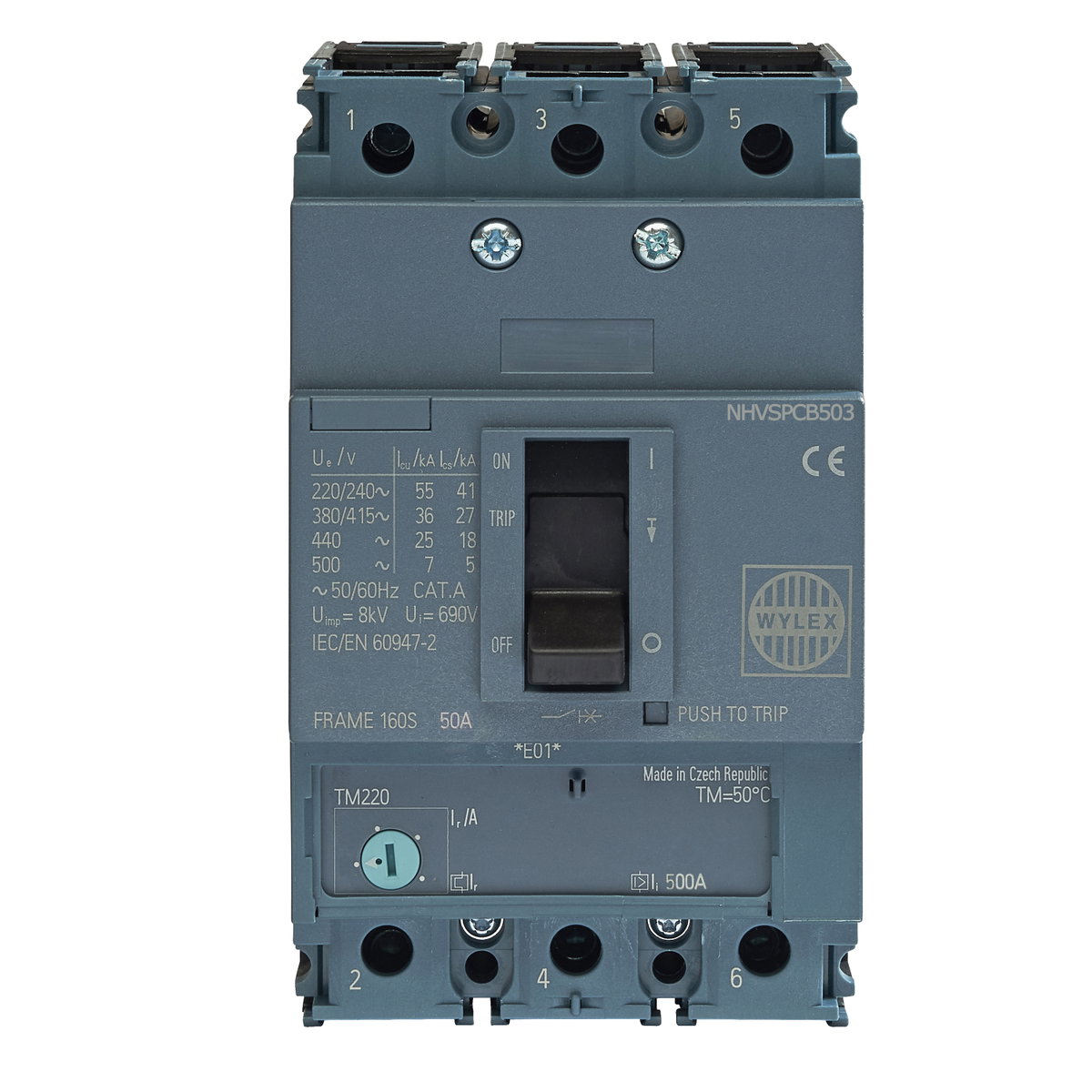 50A 36kA 3P NHV MCCB ATFM c/w Box Terminals