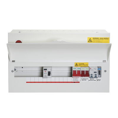 12W Split Load Consumer Unit with Dual Supply Isolators, 16A DP Bi-Directional RCBO and PV MID Meter