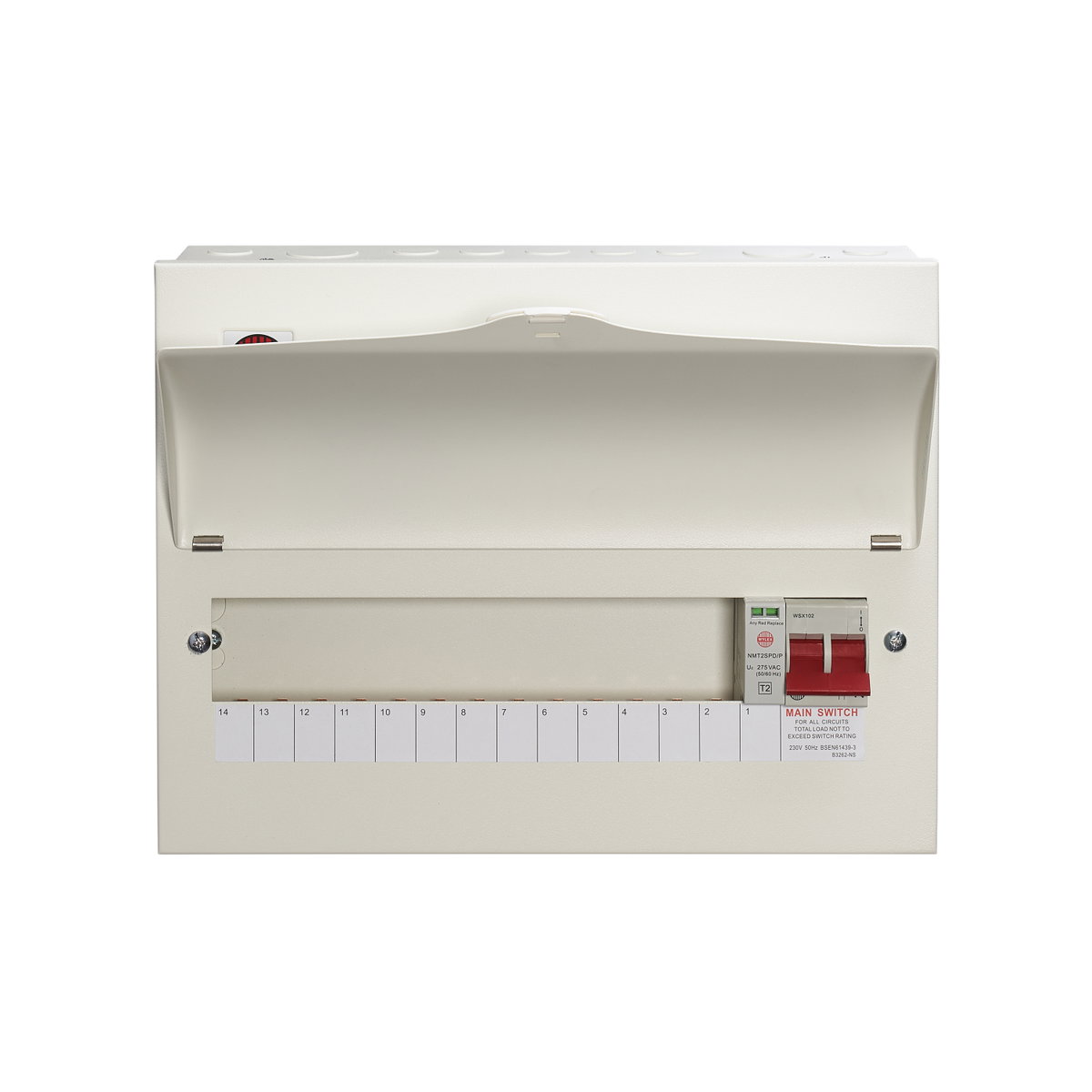13 Way Consumer Unit Main Switch 100A, Fixed Configuration, with SPD