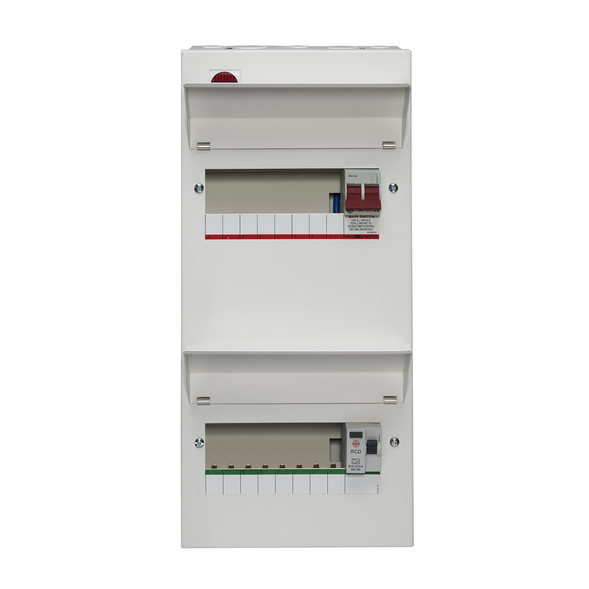 16 Way Split Load Duplex Consumer Unit 100A Main Switch +8, 80A 30mA RCD +8
